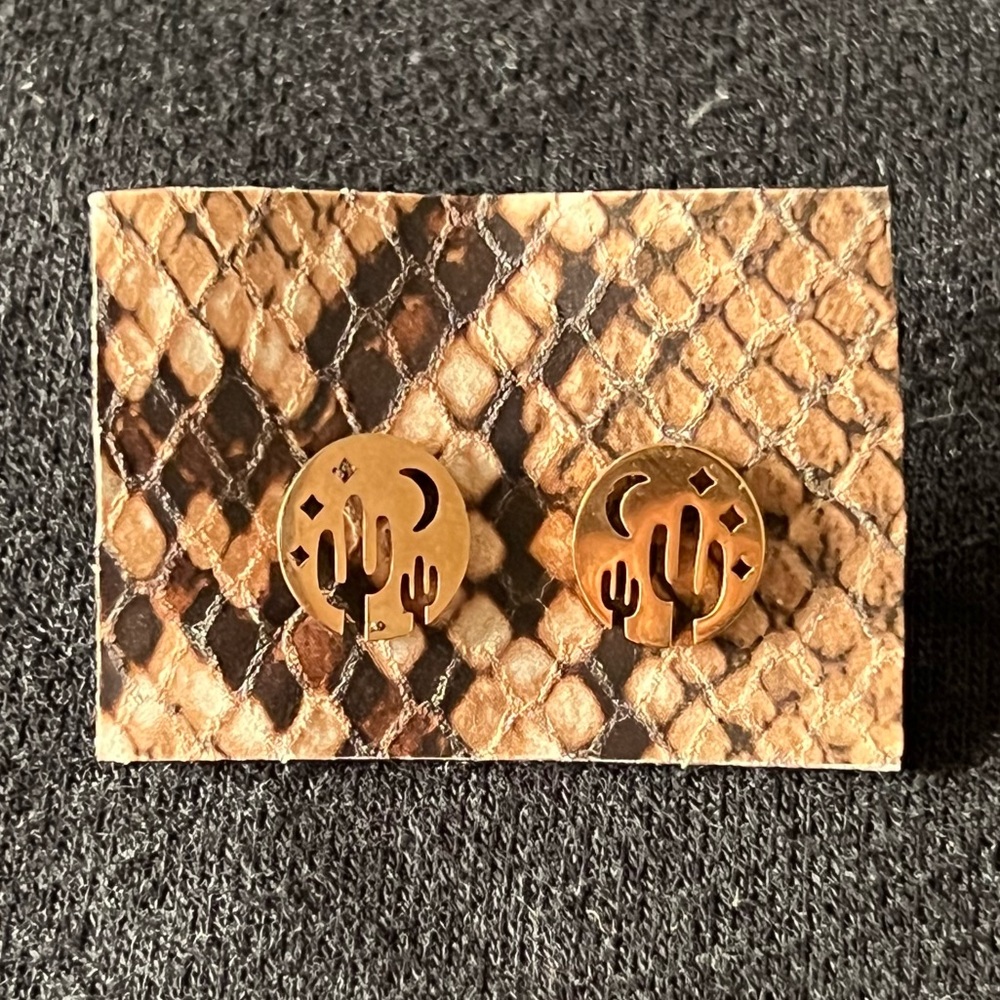 Rose Gold Cactus Landscape Stud Earrings